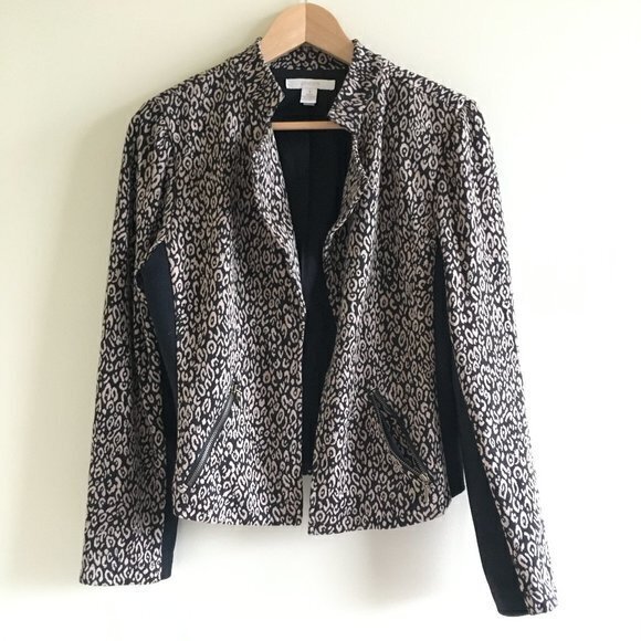 Chico’s Women’s Jacket Size 1 (Medium) Black Animal Print Open Front Zip Pockets - Picture 1 of 6